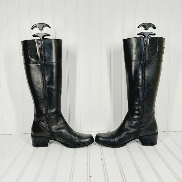 Anne Klein Evon Black Leather Slip On Block Heel Tall Winter Boots A890 - Picture 7 of 14